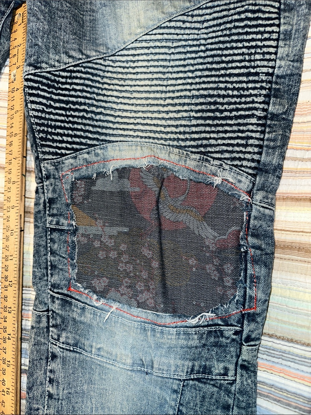 Akademiks Men's Distressed Blue Jeans knee patched antique woven Japanese denim - Picture 5 of 8